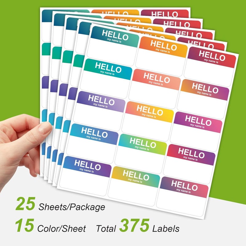 Anylabel 375 Pcs Name Tag Stickers(Hello My Name is), 3"x2" Rainbow Name Tags Labels, 15 Color Name Tags for Office, Meeting, School, Teachers and Mailing - Image 3